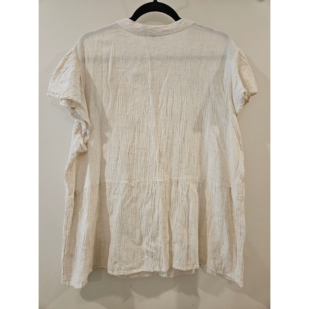 Cato Women Boho Peasant Blouse Beige Embroidered Gauze Linen Blend Plus 22/24W - Picture 6 of 11